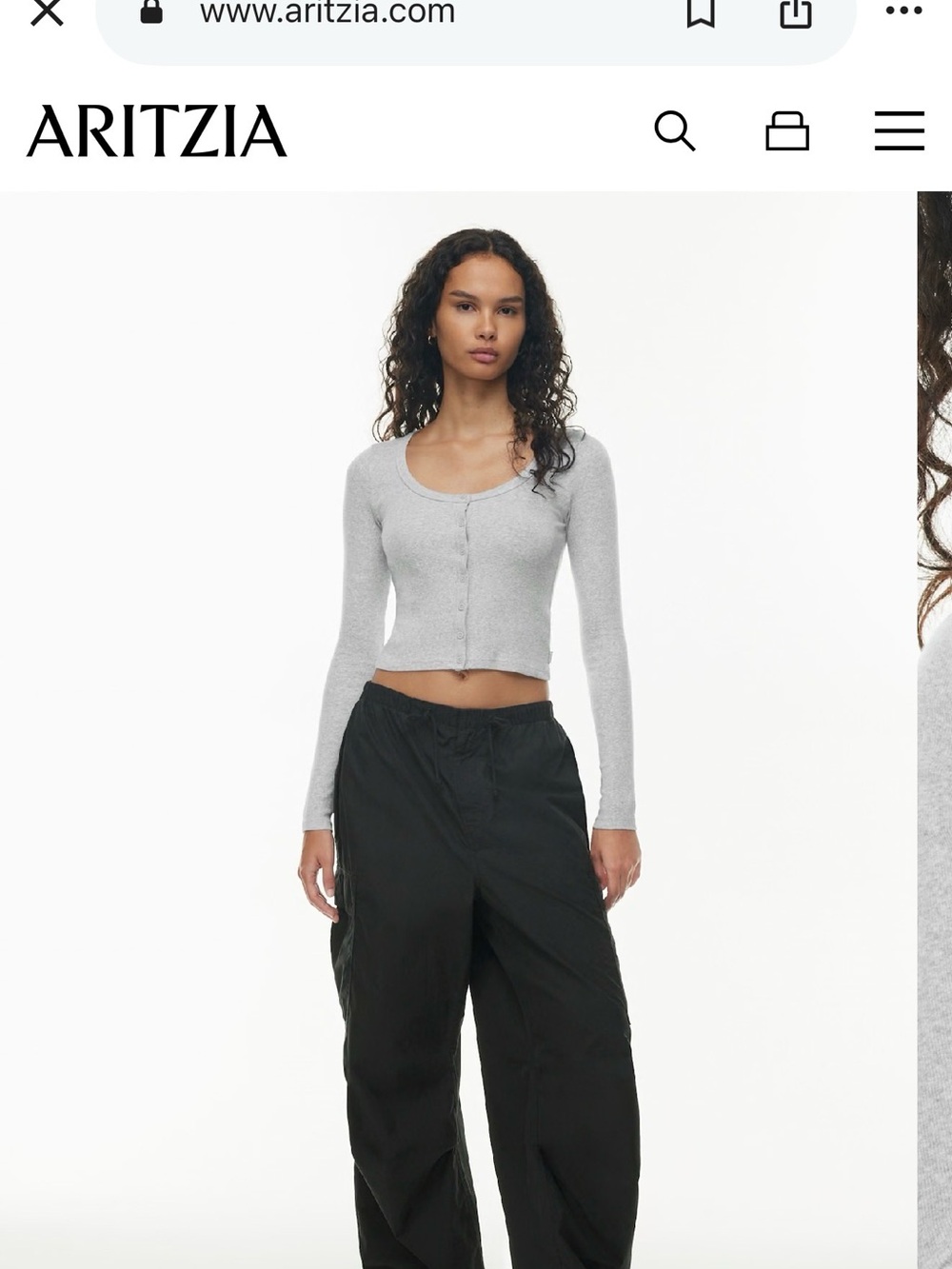 Aritzia baby blue Ribbed Long-Sleeve Button Crop Top